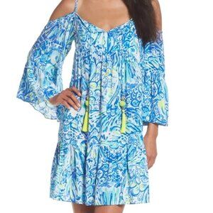 Lilly Pulitzer Alanna Off The Shoulder Dress Blue Crush After Party M